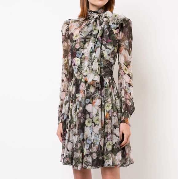 Adam Lippes "Printed Chiffon Tie-Neck Mini Dress" - Picture 6 of 11